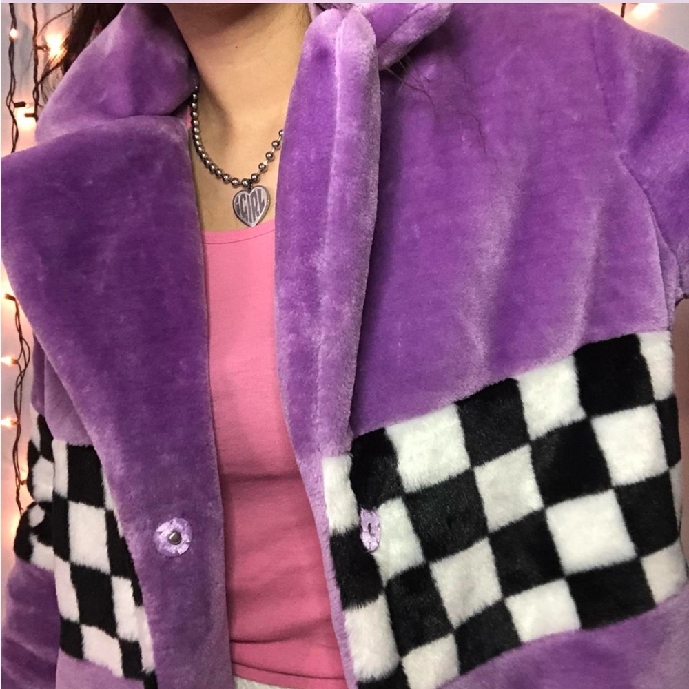 Vintage America Purple Checkered Trench Coat